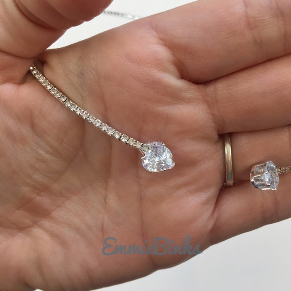 New Crystal & Cubic Zirconia Heart Accented Open Cuff Pave Choker Necklace - Picture 7 of 16